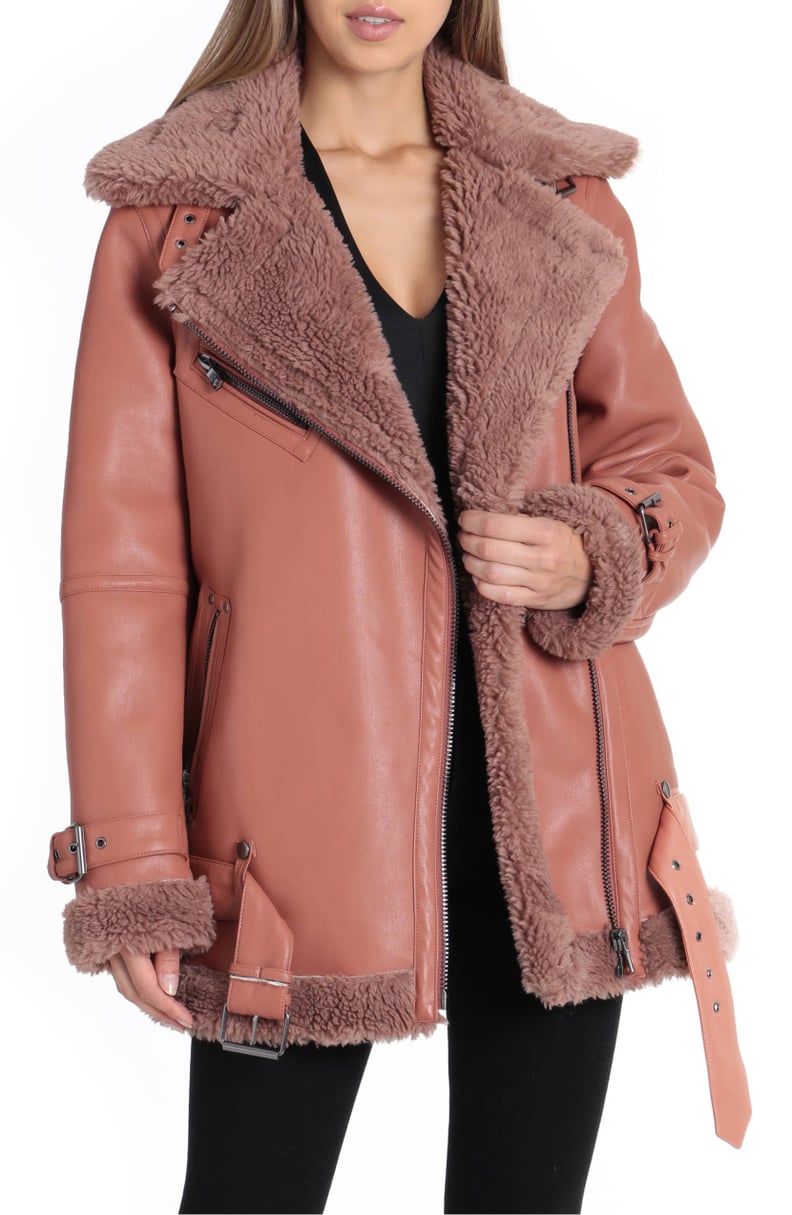 Avec Les Filles Faux Shearling Biker Jacket