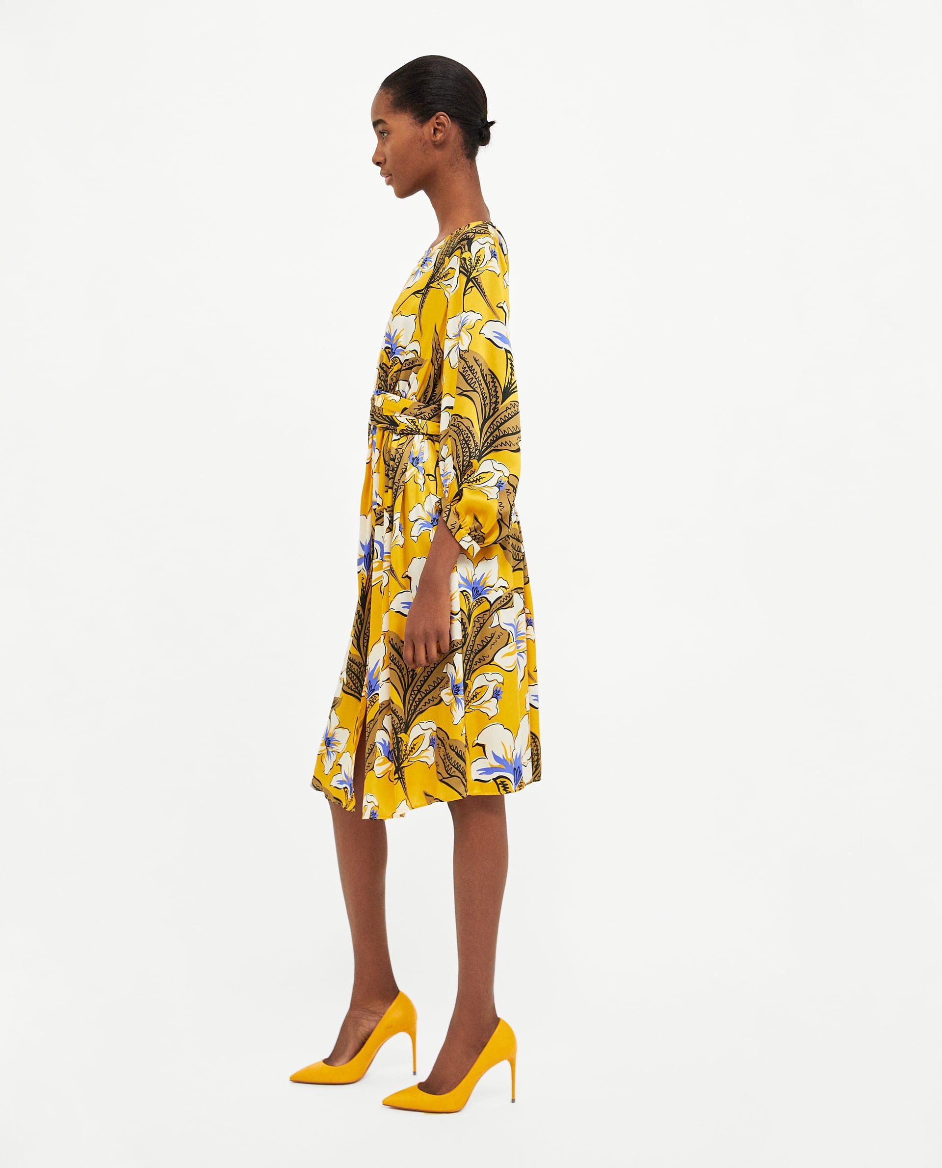 zara yellow floral print dress