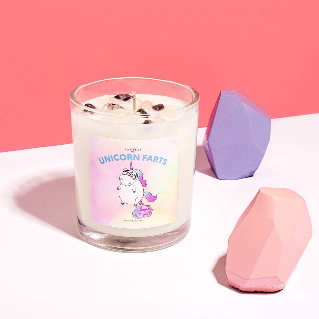 A Humorous Candle: Kate Bissetts Unicorn Farts Candle With Crystal Shart Sprinkles