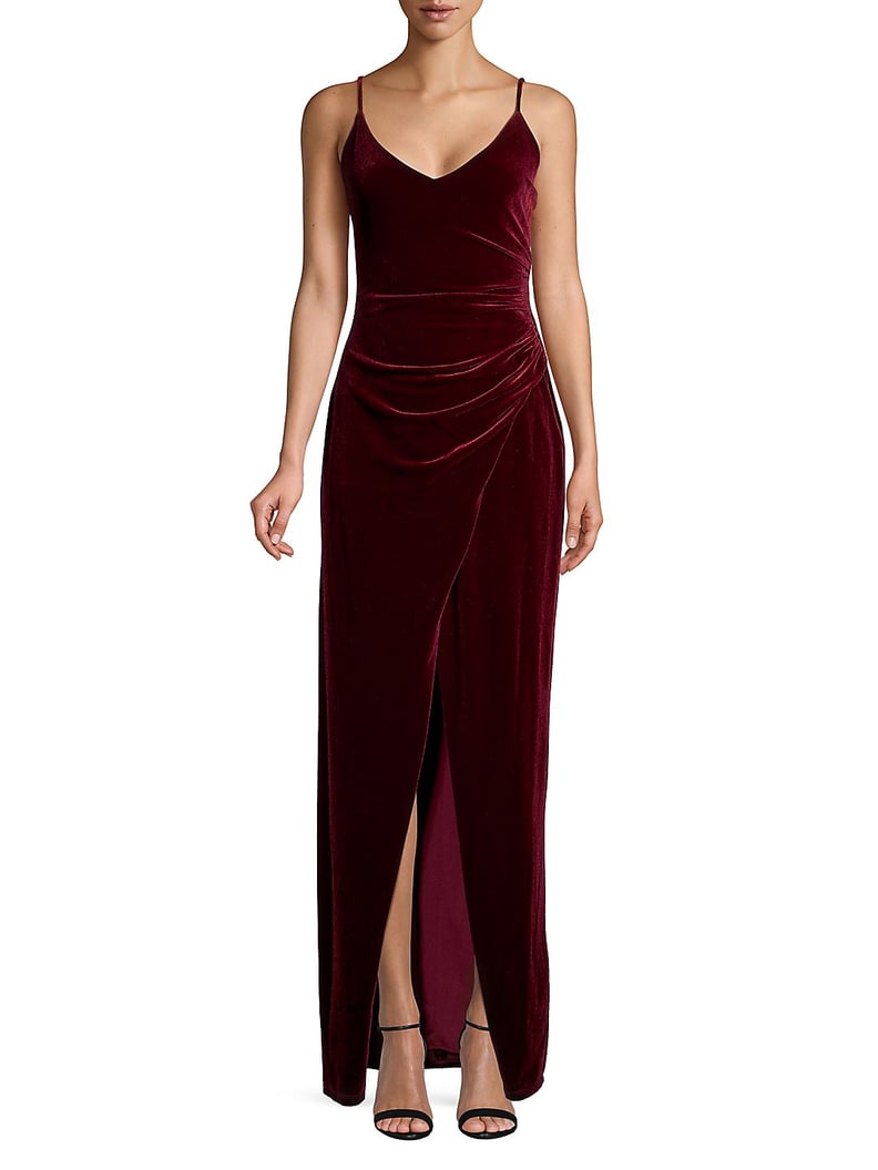 a line long dress formal Lace Bodice Long Flowy Evening Dress with Deep V Neck