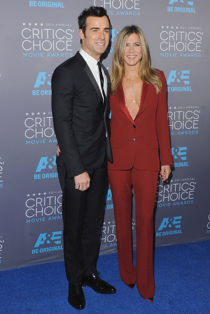 Jen borrowed a style tip from the boys, or in this case Justin, and showed up to the annual Critics' Choice Movie Awards in 2015 wearing a sexy red pantsuit set from Gucci.