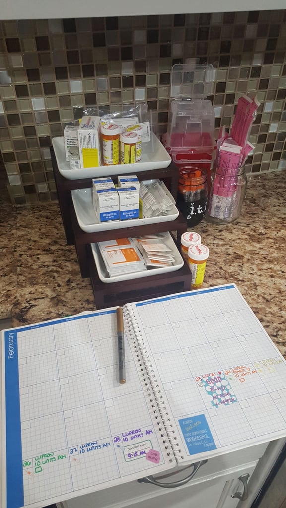 "My daily medication and appointment calendar. Rainbow colored, of course."