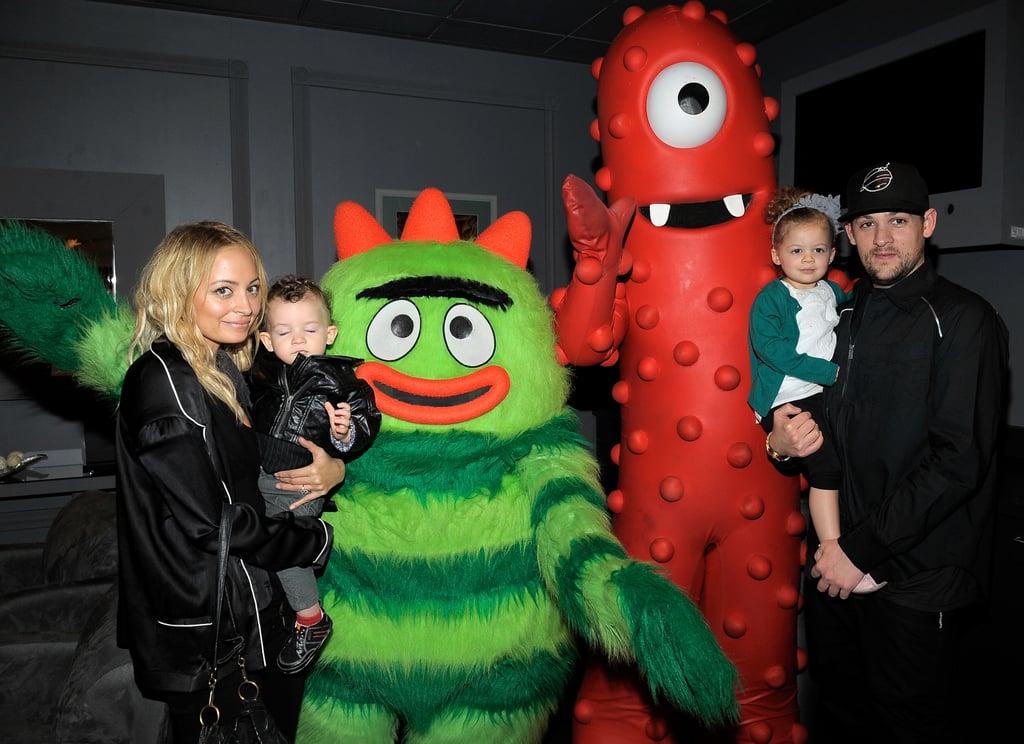 Nicole and Joel brought their kids, Harlow and Sparrow, to a Yo Gabba Gabba! concert in LA in November 2010.