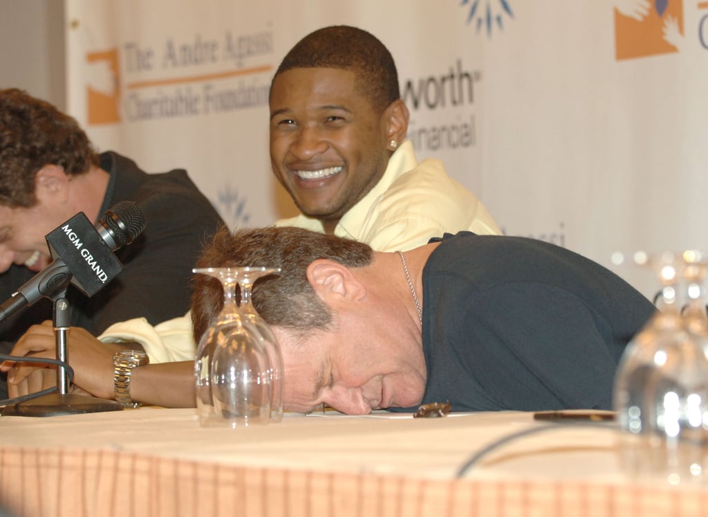 Usher couldn't help but crack up at Robin during a press conference for the Andre Agassi Charitable Foundation in October 2005.