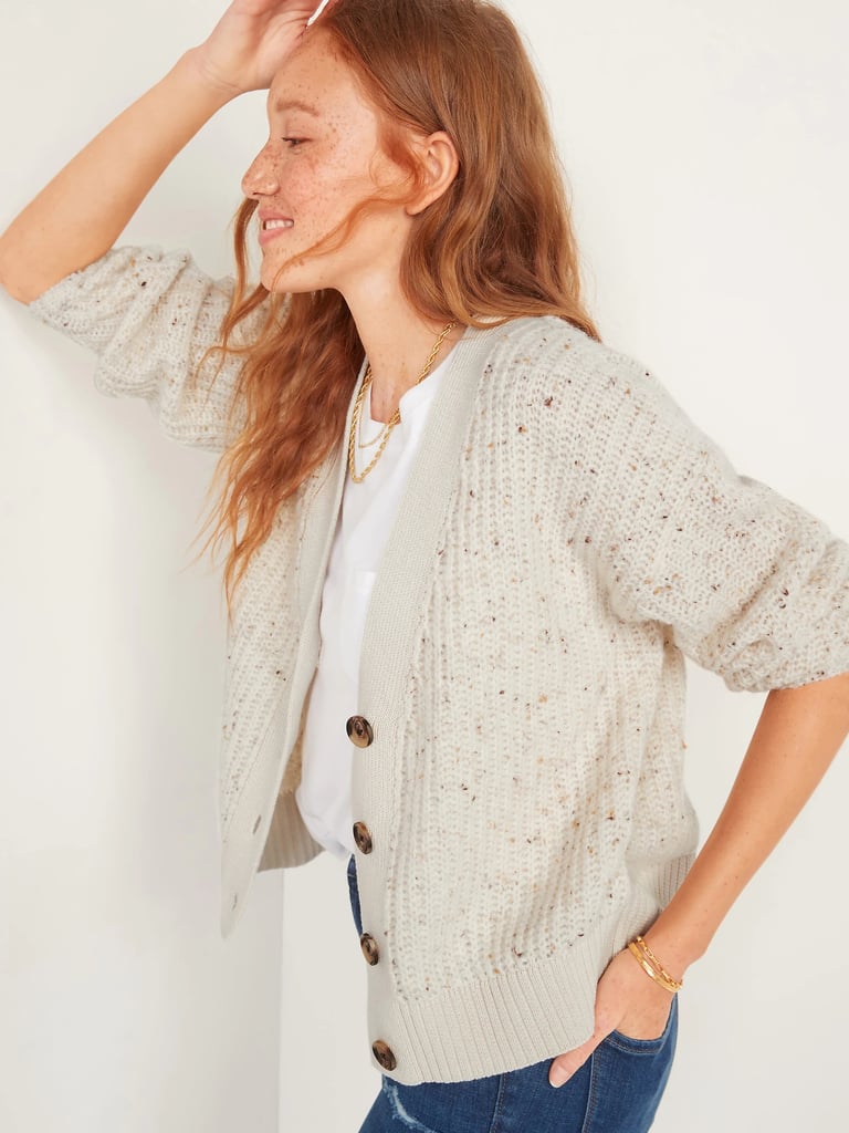 Old Navy Cosy Shaker-Stitch Button-Front Speckled Cardigan Sweater