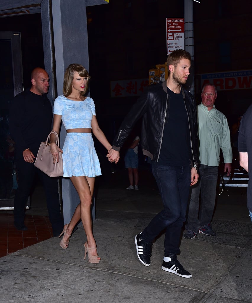 Taylor Swift Wearing Aqua Top and Skirt With Calvin Harris