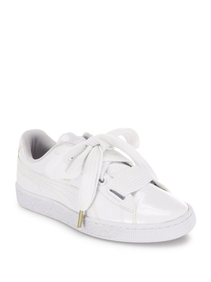 puma patent basket heart sneaker in white