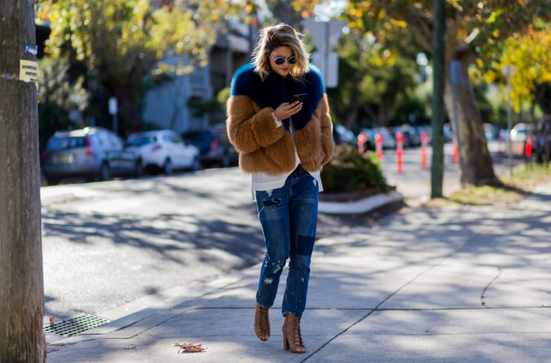 A Furry Coat Is a Stylish Update to Casual Denim