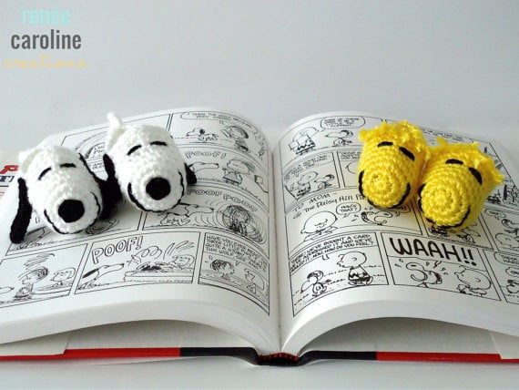 Snoopy and Woodstock crochet baby booties