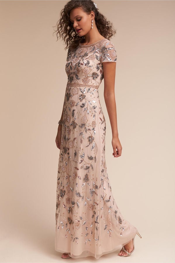 BHLDN Leila DeepV FlutterSleeve Satin ALine Gown  Anthropologie