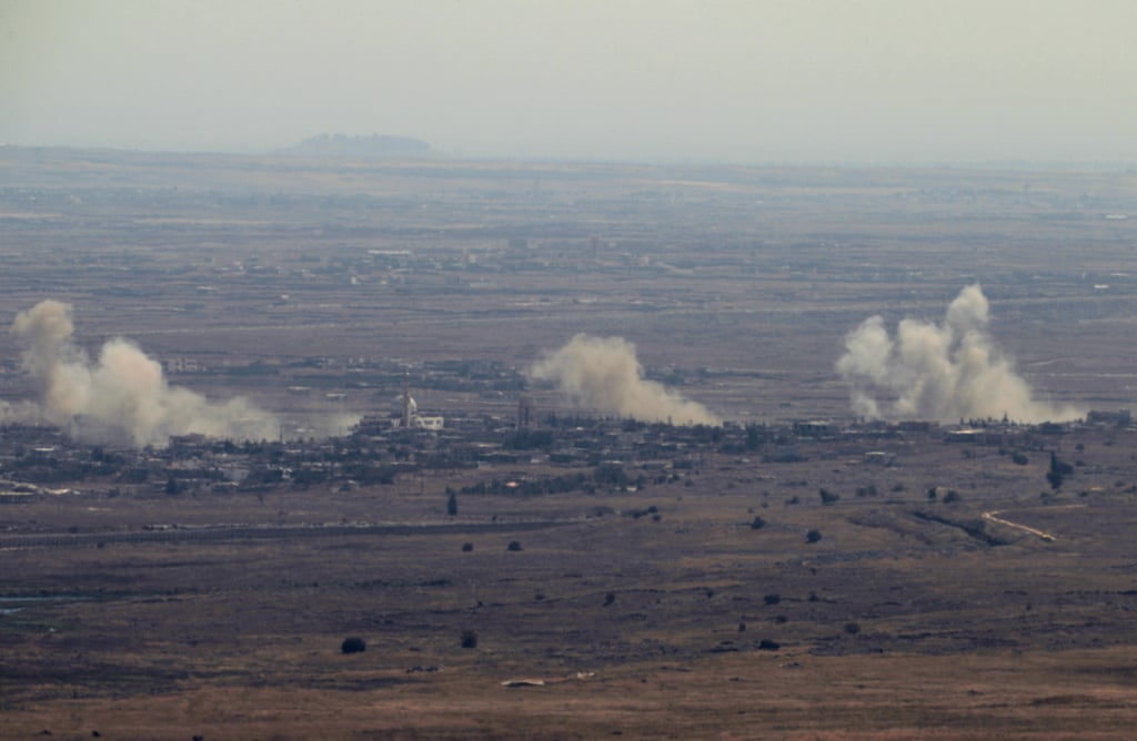 Smoke rises after an airstrike in the Syrian village of Jubata al-Khashab, which neighbors Israel.