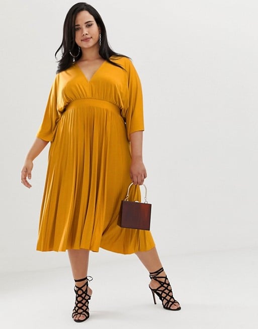 Pleated Slinky Kimono Midi Dress