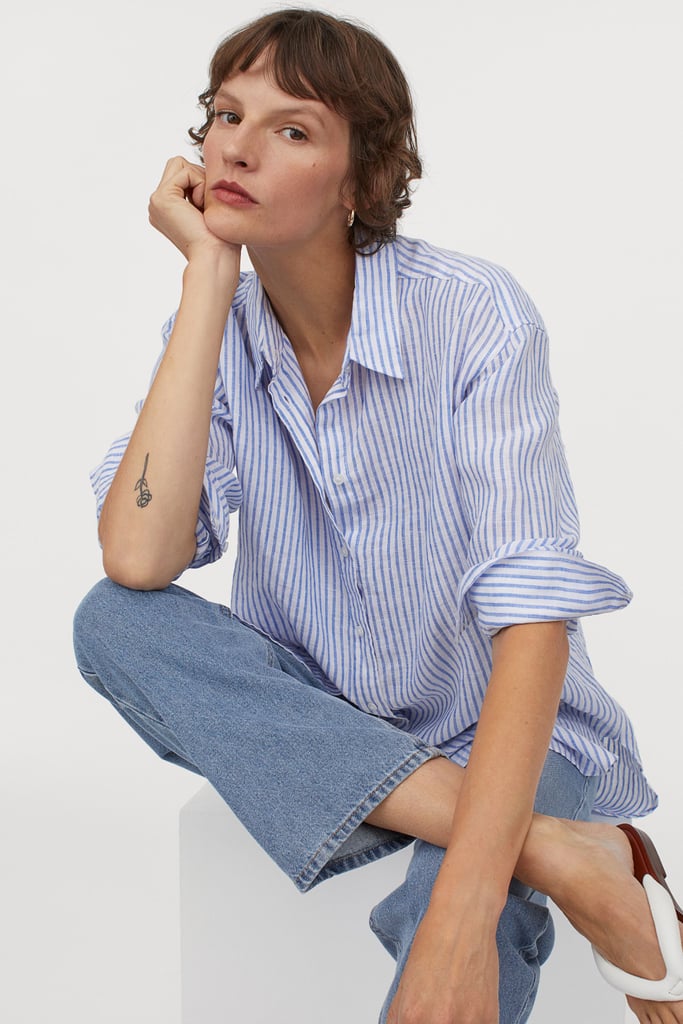 H&M Linen Shirt | Meghan Markle's Blue Stripe Shirt by With Nothing ...