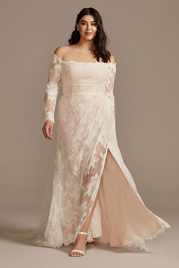 Floral Lace Long Sleeve Curve Wedding Dress