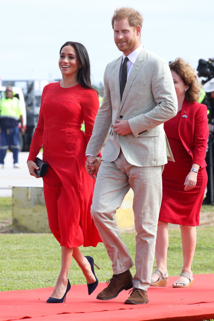 Meghan Markle Wears Red Self Portrait Dress in Tonga 2018