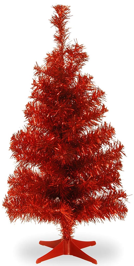 National Tree 2 Foot Red Tinsel Tree With Plastic Stand