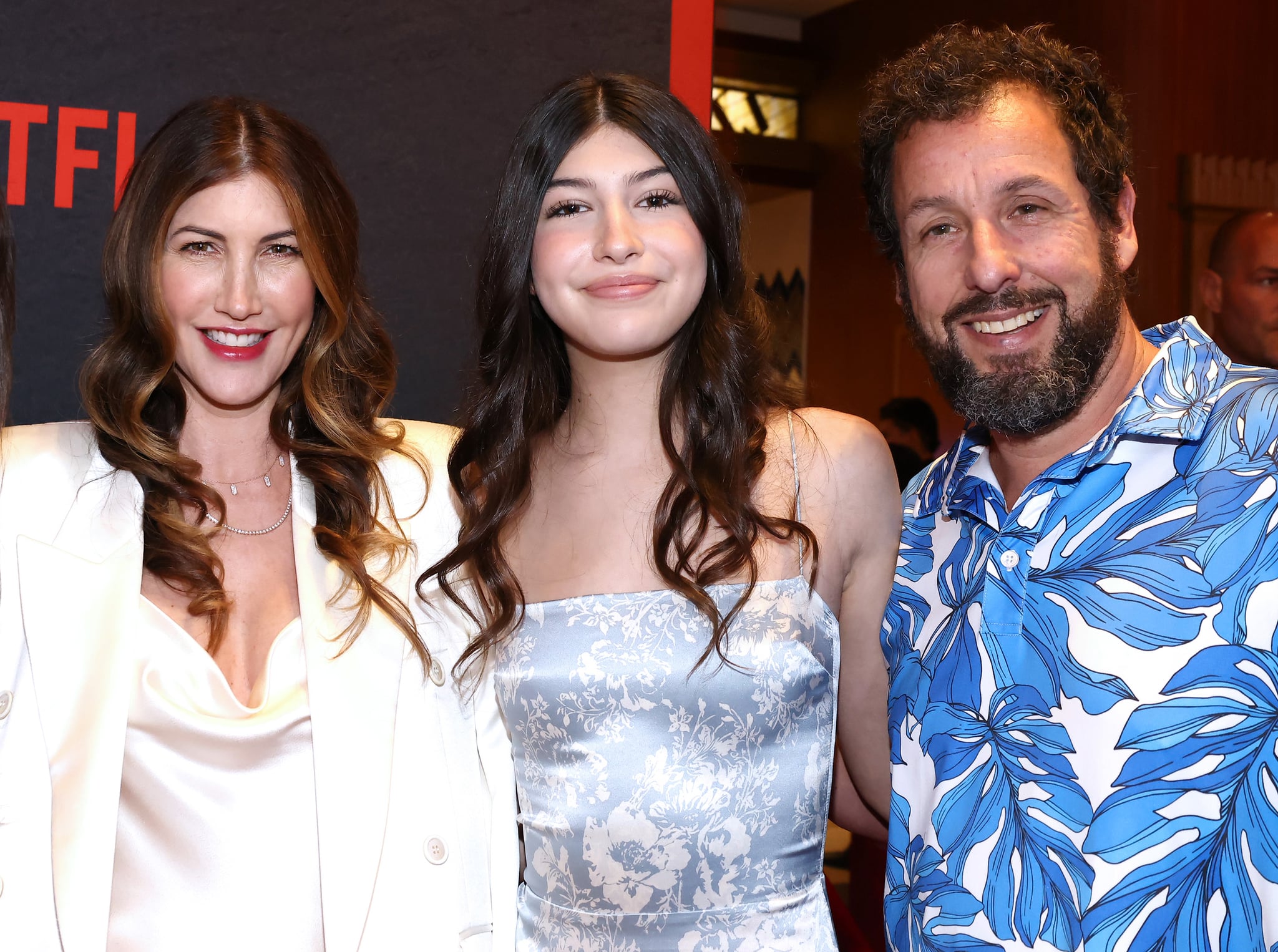 LOS ANGELES, CALIFORNIA - JUNE 26: (L-R) Nina Dobrev, Jackie Sandler, Sunny Sandler, and Adam Sandler attend Netflix's Special Screening of 