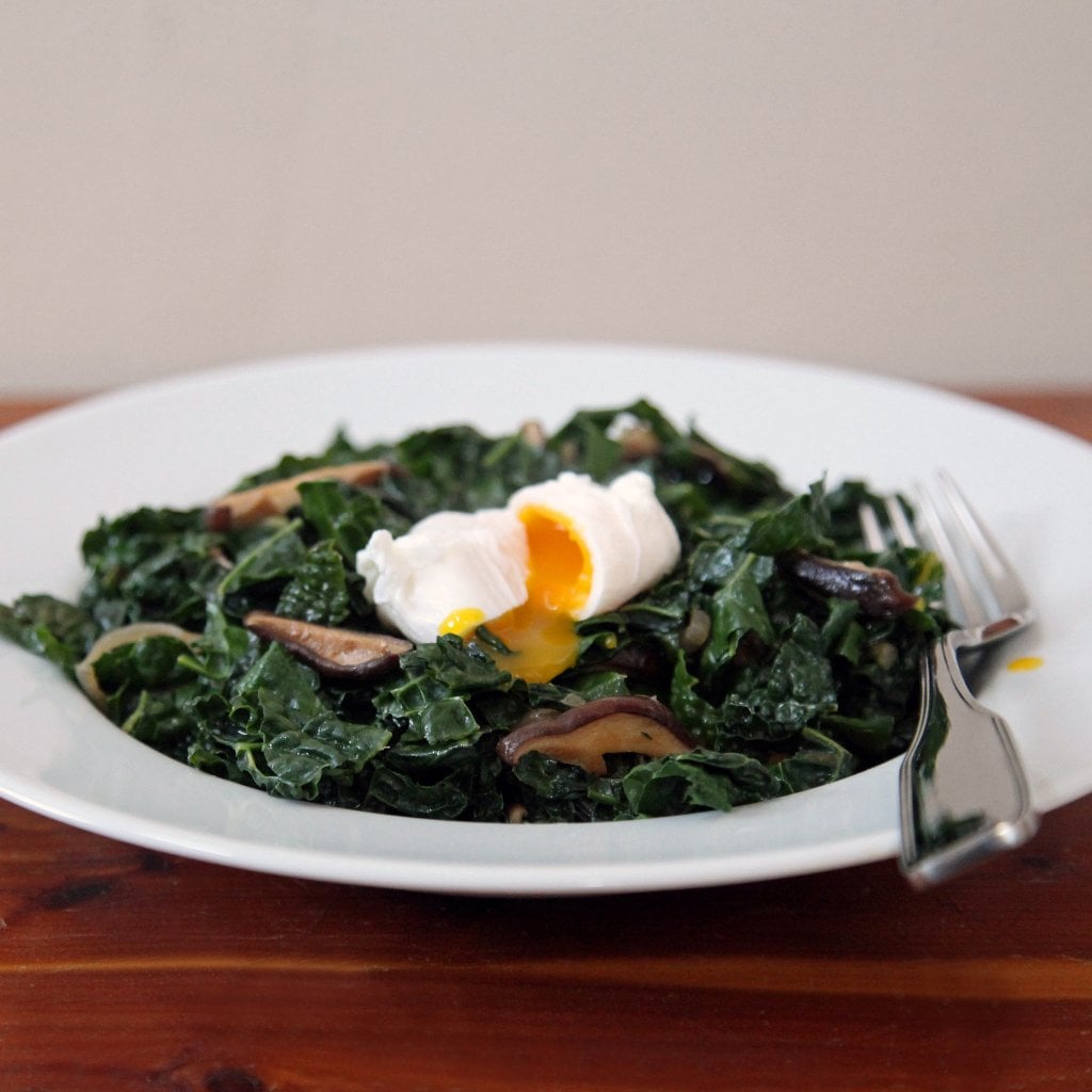Miso-Glazed Kale and Shiitakes With a Poached Egg