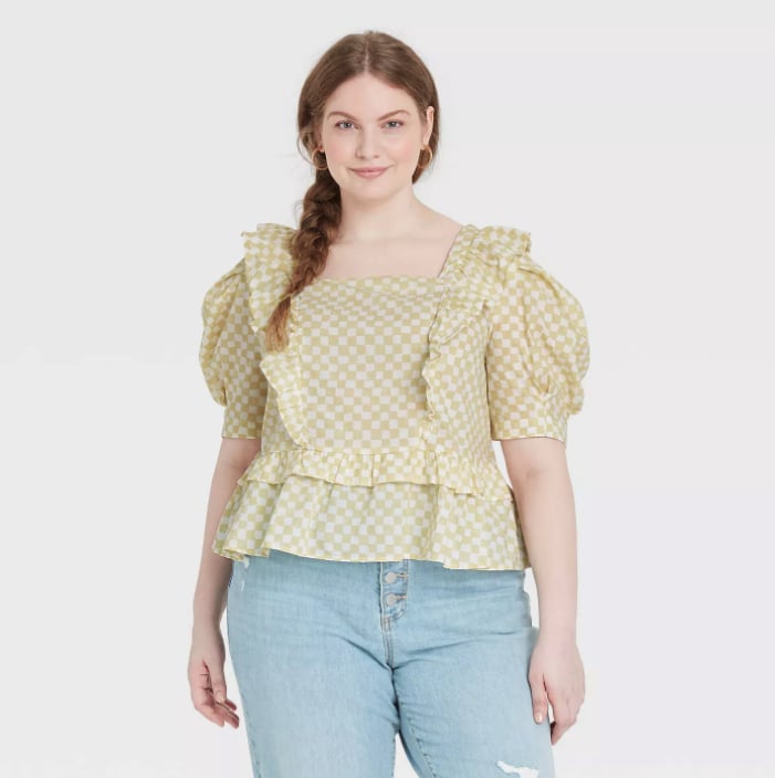 Sweet Shirt: Universal Thread Women's Puff Short Sleeve Ruffle Peplum Blouse