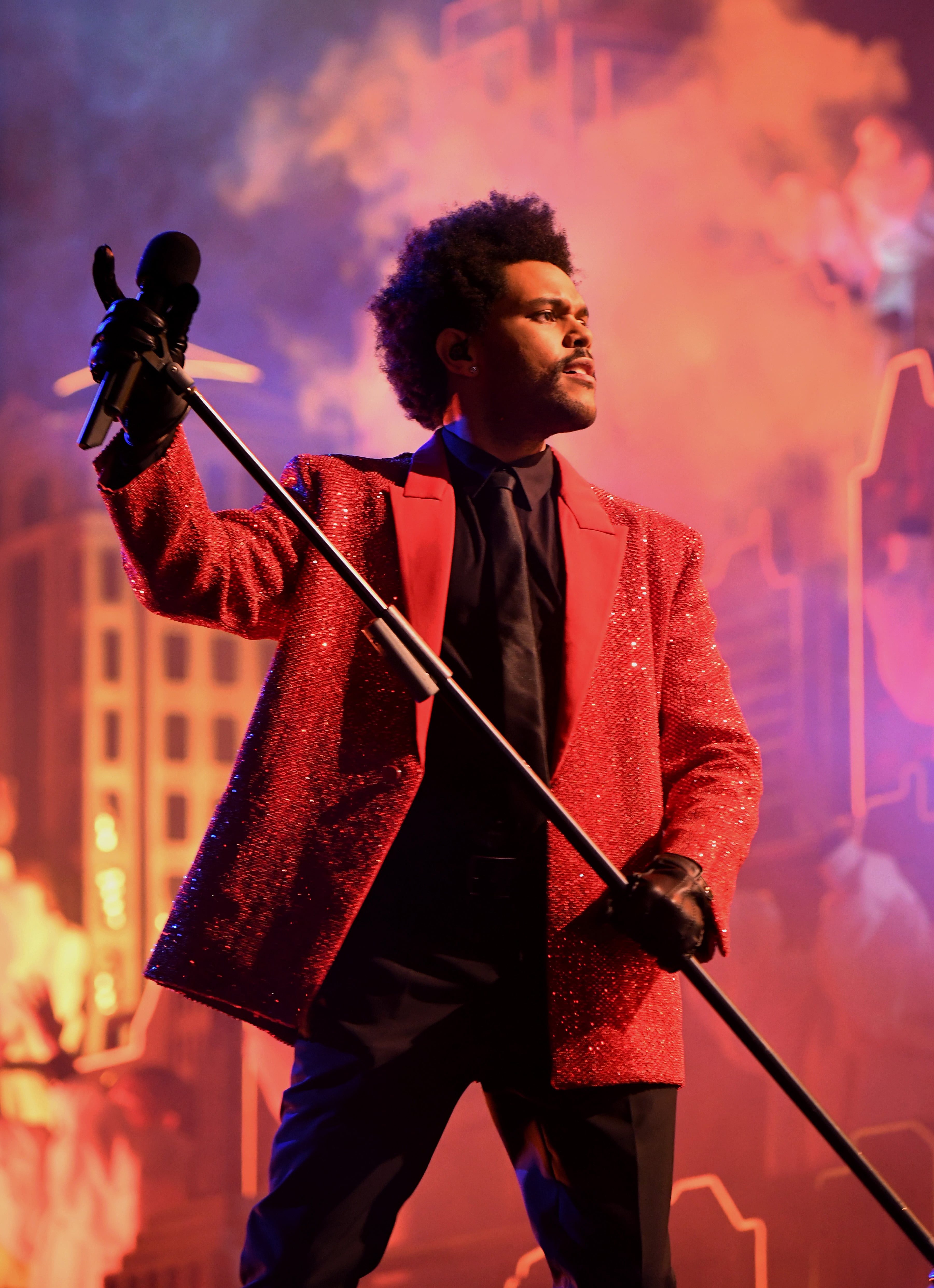 The Weeknd's Red Givenchy Suit at Super Bowl Halftime Show