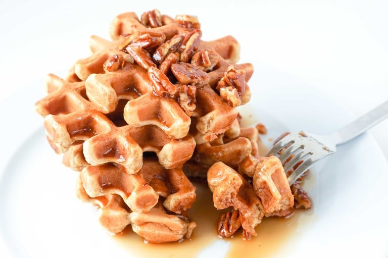 Banana Waffles With Pecan Maple Syrup