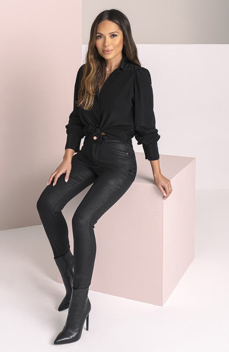 DL1961 x Marianna Hewitt Instasculpt Farrow High Waist Ankle Coated Skinny Jeans