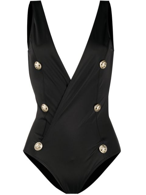 Balmain Plunging-Back Wrap Swimsuit