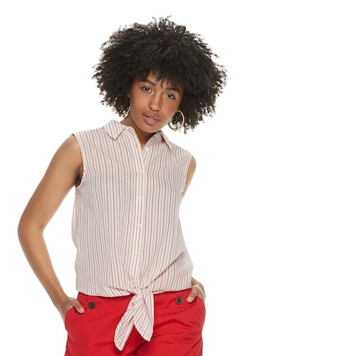 POPSUGAR Tie Front Button Up Tank Top 78 Pieces of Cute