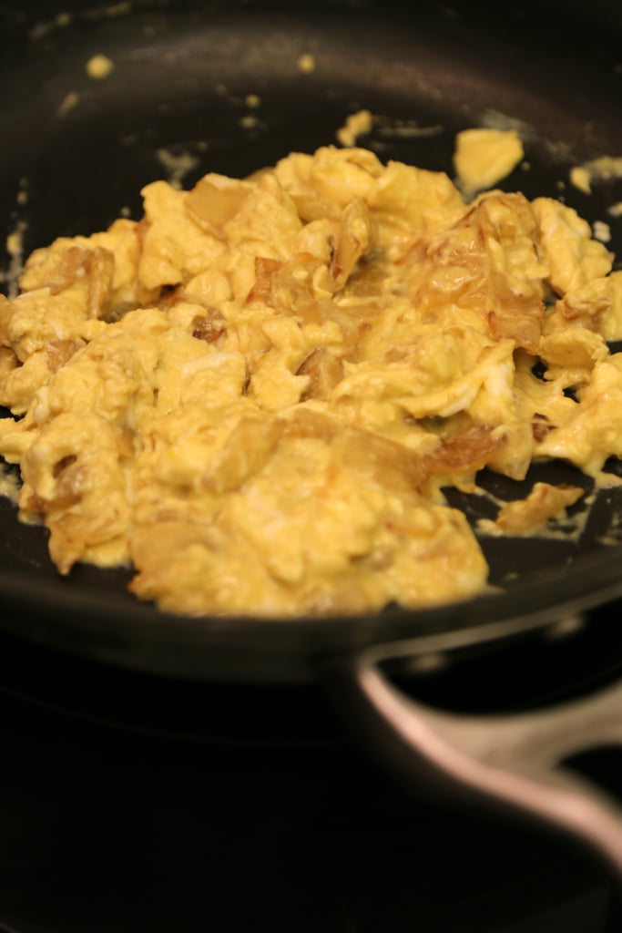Cover and cook for a few minutes more. You want the eggs to be a soft scramble.