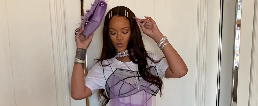 Rihanna Wearing Purple Dress Over Jeans on Instagram