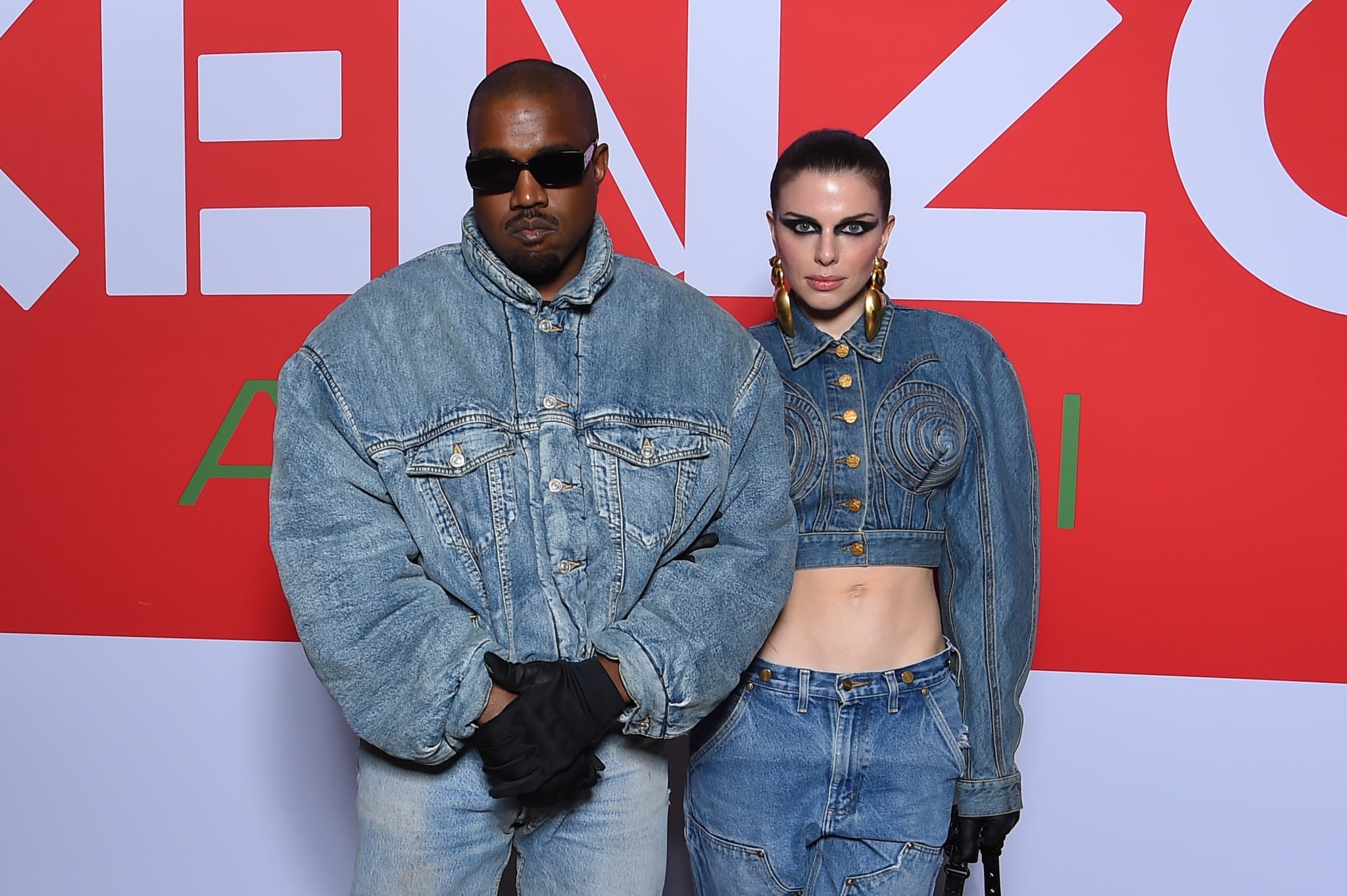 PARIS, FRANCE - JANUARY 23: (EDITORIAL USE ONLY - For Non-Editorial use please seek approval from Fashion House)  Ye and Julia Fox attend the Kenzo Fall/Winter 2022/2023 show as part of Paris Fashion Week on January 23, 2022 in Paris, France. (Photo by Stephane Cardinale - Corbis/Corbis via Getty Images)