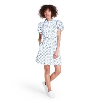 Alexis For Target Dot Tulip Sleeve Embroidered Shirtdress