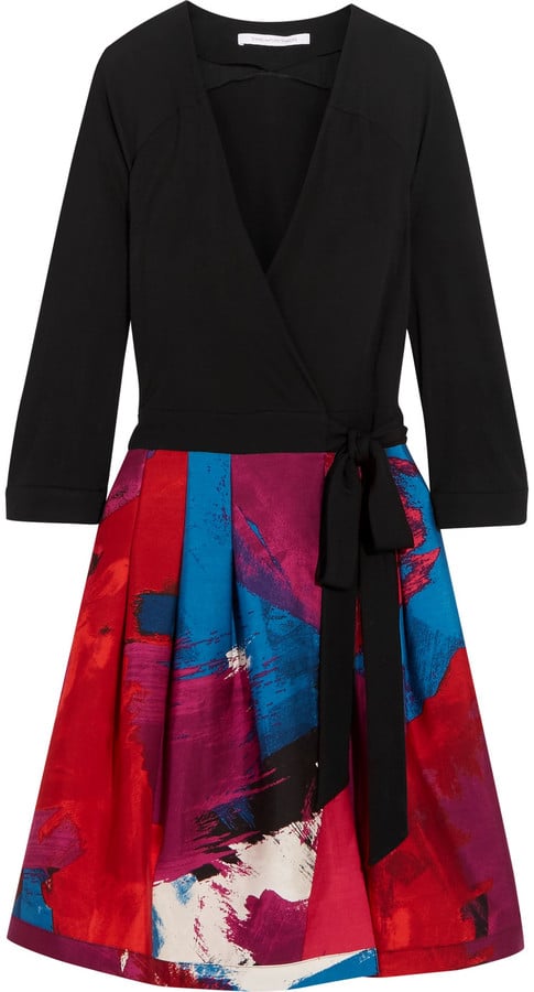 Diane von Furstenberg Jewel Wool-Jersey and Printed Silk-Mikado Wrap Dress ($624)