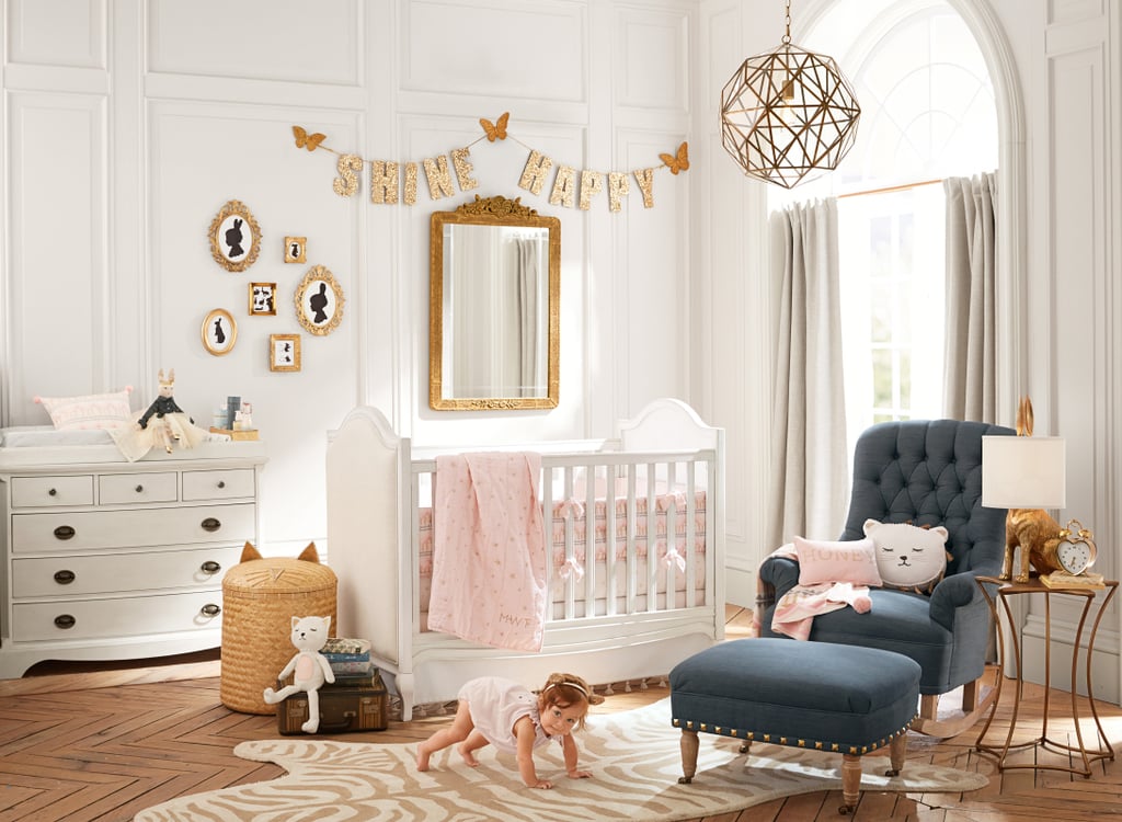 On what they consider when designing a nursery vs. any other room of the house: "We are always drawn to things that feel nostalgic, and we love clever takes on classic pieces — scattered stars and hearts, woven hampers with bunny ears, vintage-inspired brass animal figurines, and denim rocking chairs. We approached designing a nursery in the same way we do all of our projects: by creating little imaginative worlds with touches of unexpected whimsy."