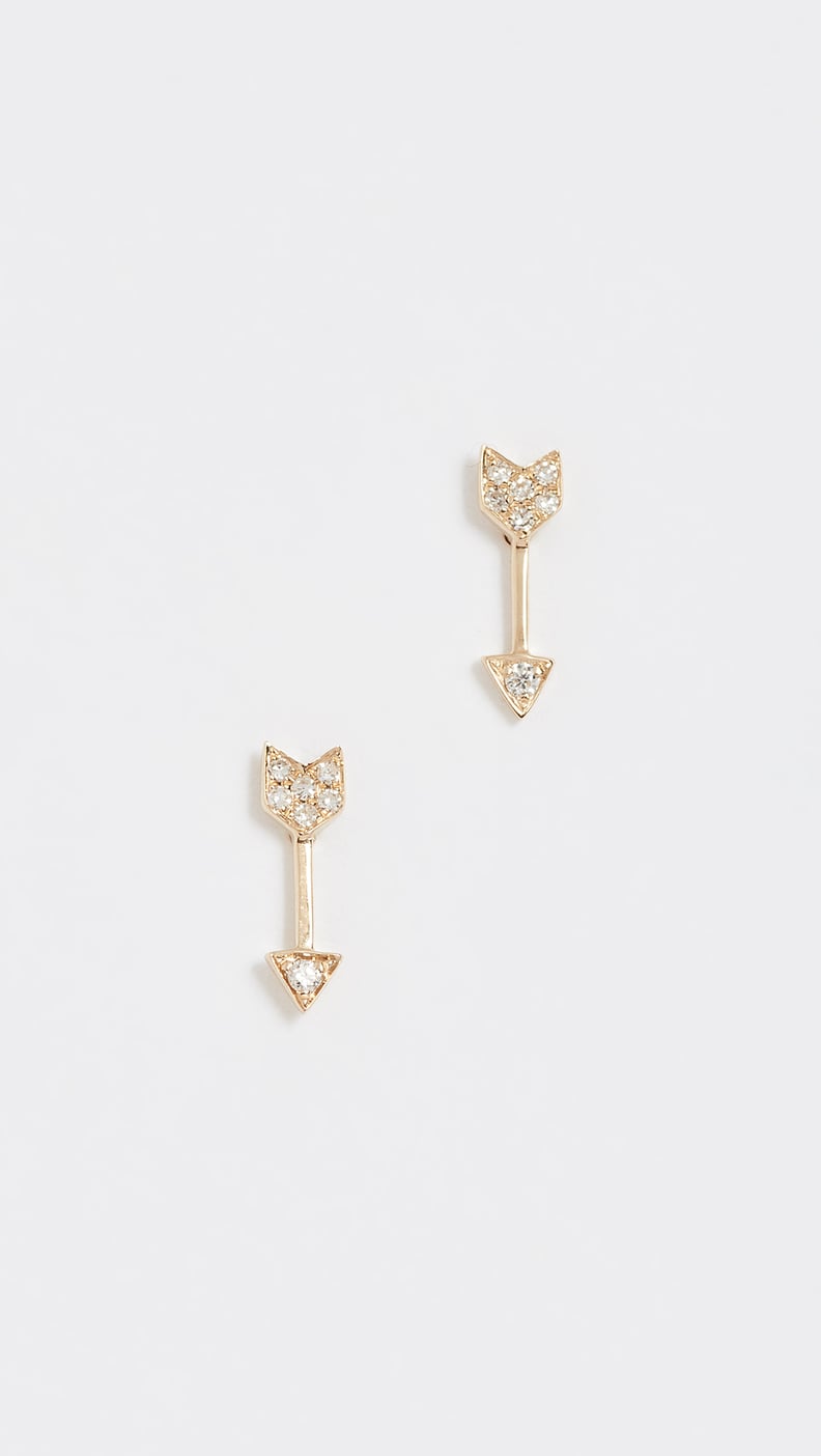 EF Collection 14k Gold Diamond Mini Arrow Stud Earrings