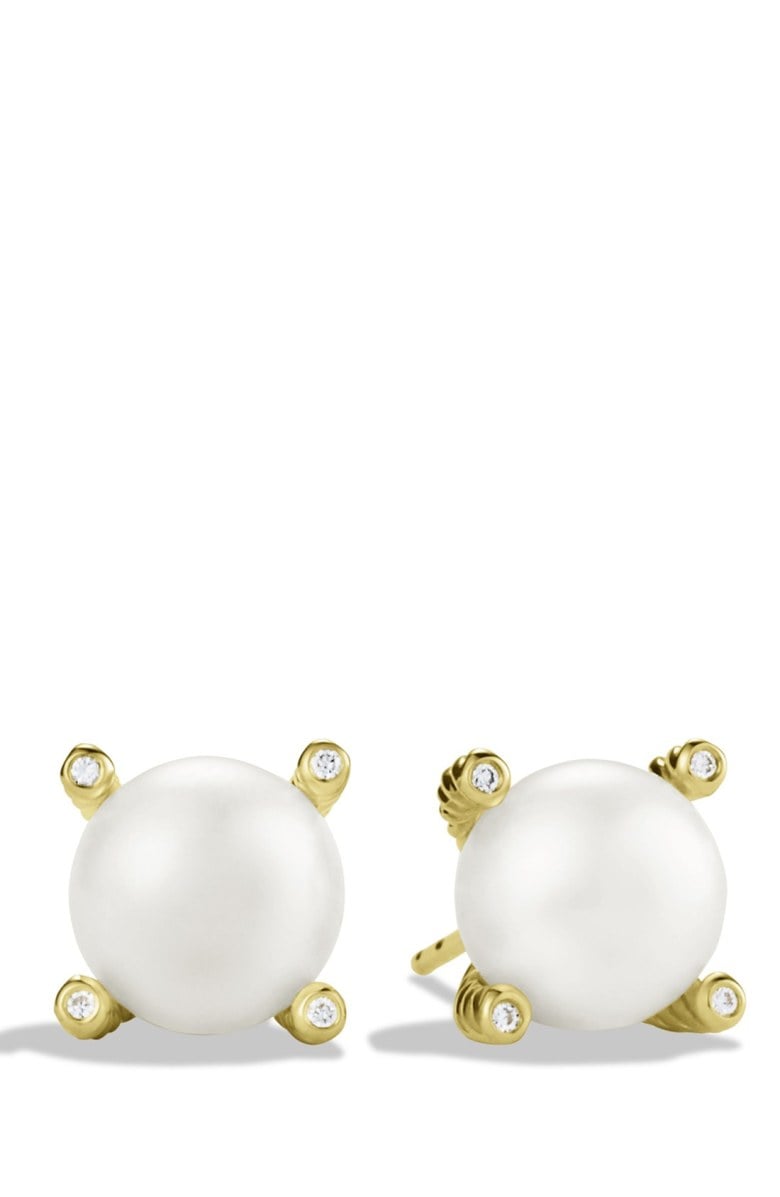 David Yurman Pearl Earrings With Diamonds in Gold