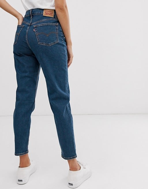 Levi's Exposed Button Mom Jeans in Dark Blue