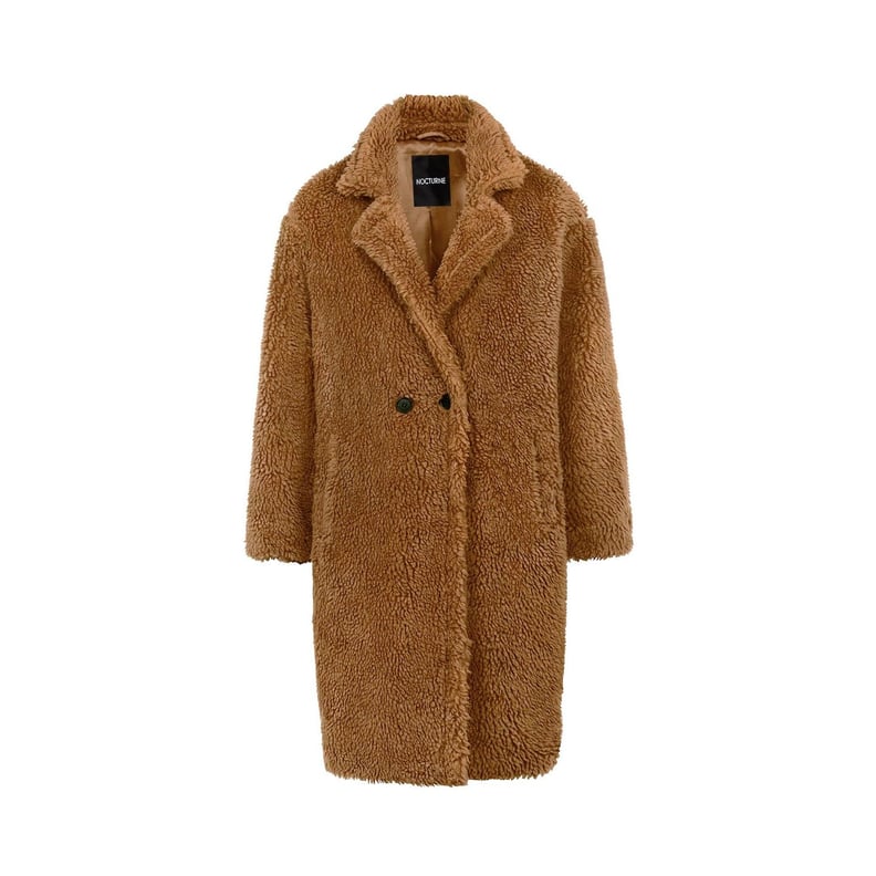 Nocturne Camel Lapel Collar Faux Fur Coat