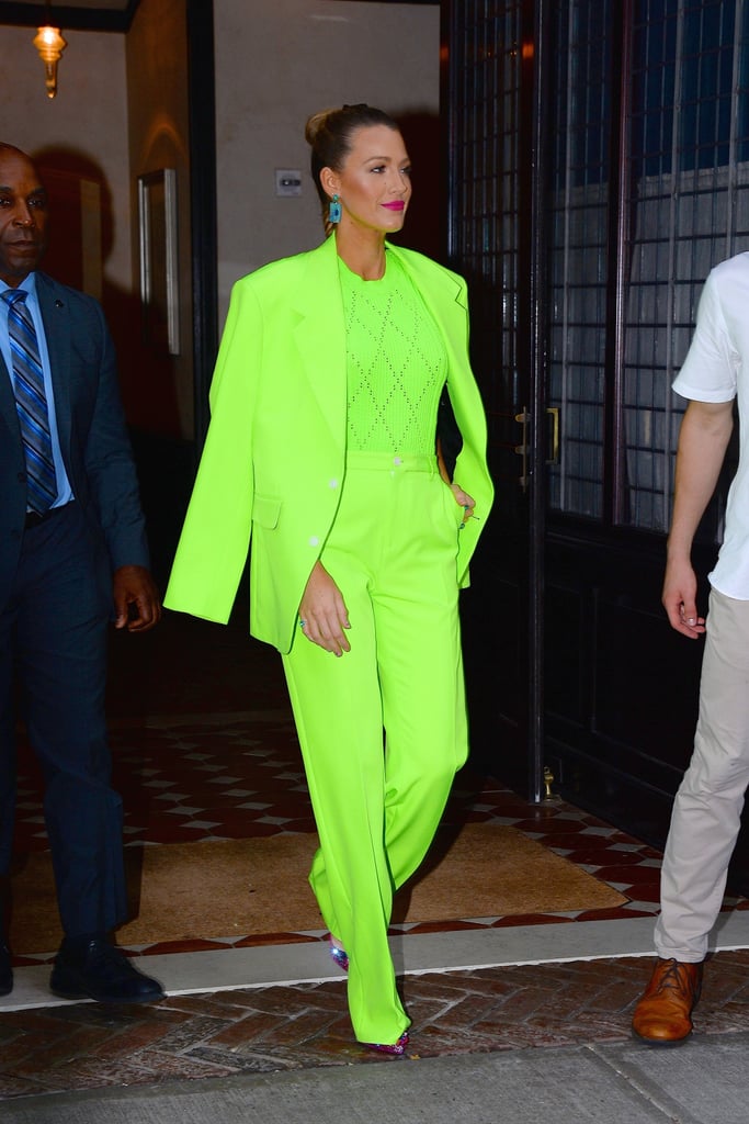 Blake Lively Turned Up the Electricity in a Fluorescent Pantsuit
