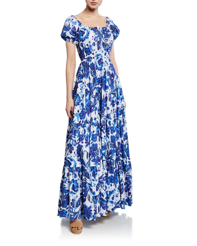 Caroline Constas Bardot Printed Scoop-Neck Short-Sleeve Maxi Dress