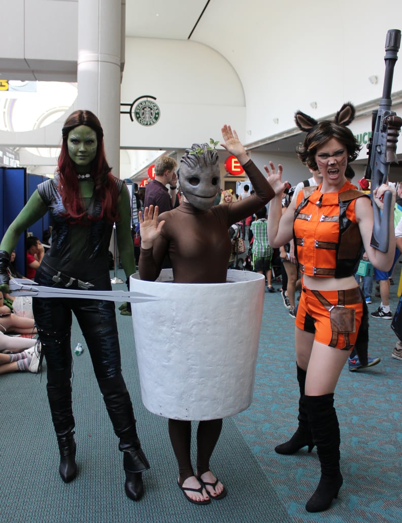 Gamora, Baby Groot, and Rocket Racoon