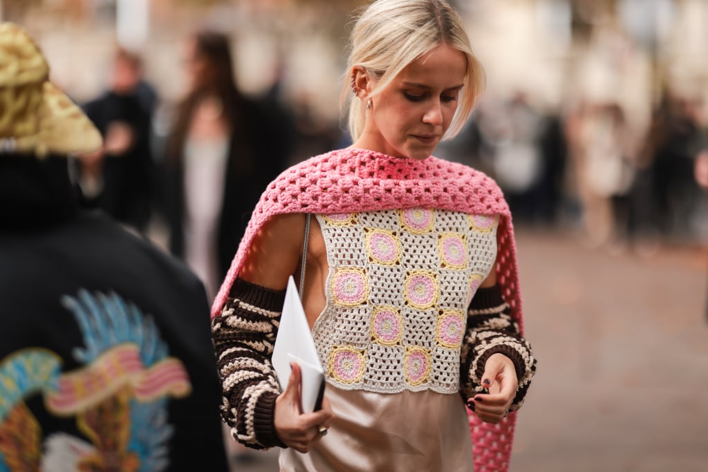 Triple Down With a Crochet Top Worn Under a Crochet Scarf and Accessorized With Crochet Warmers