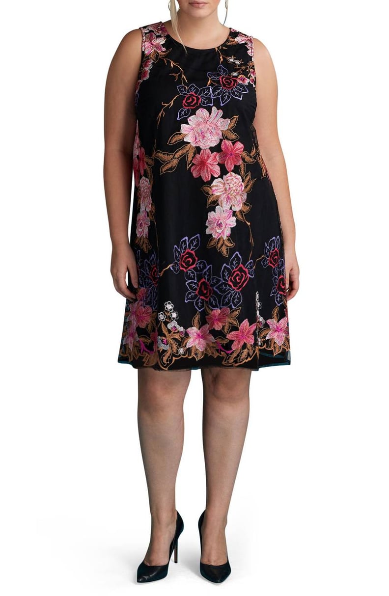 ECI Floral Embroidered Shift Dress