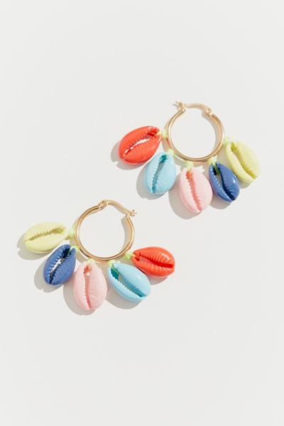 Venessa Arizaga Rainbow Shell Charm Hoop Earrings