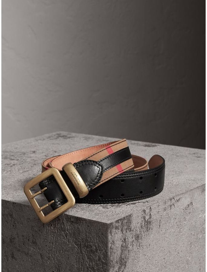 Burberry Topstitched House Check and Leather Belt