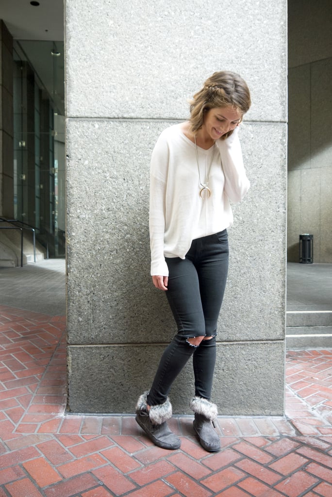 Skinny jeans and moccasins