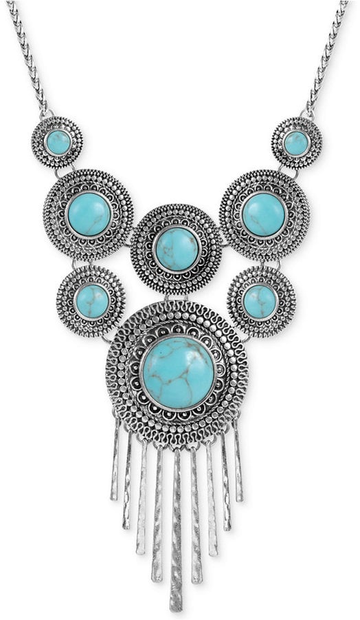 Lucky Brand Silver-Tone Turquoise Statement Necklace