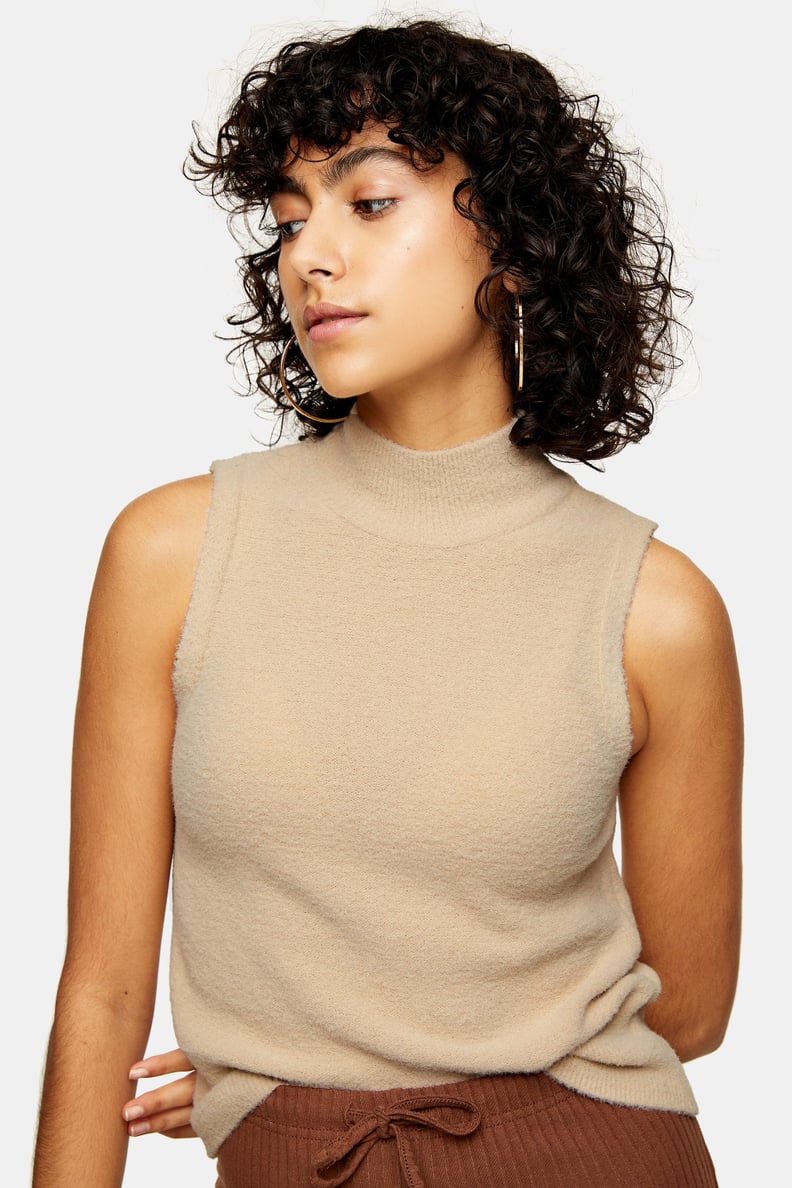Fluffy Funnel Neck Knitted Tank