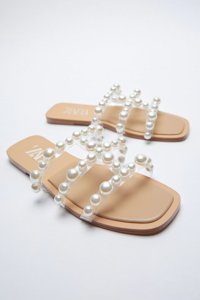 Zara Slide Sandals With Pearls