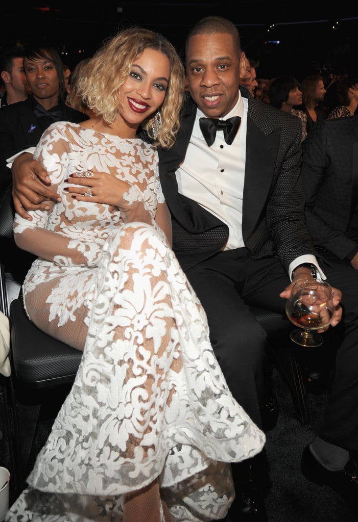 Beyoncé and Jay Z stayed close in their front-row seats at the Grammys in January 2014.